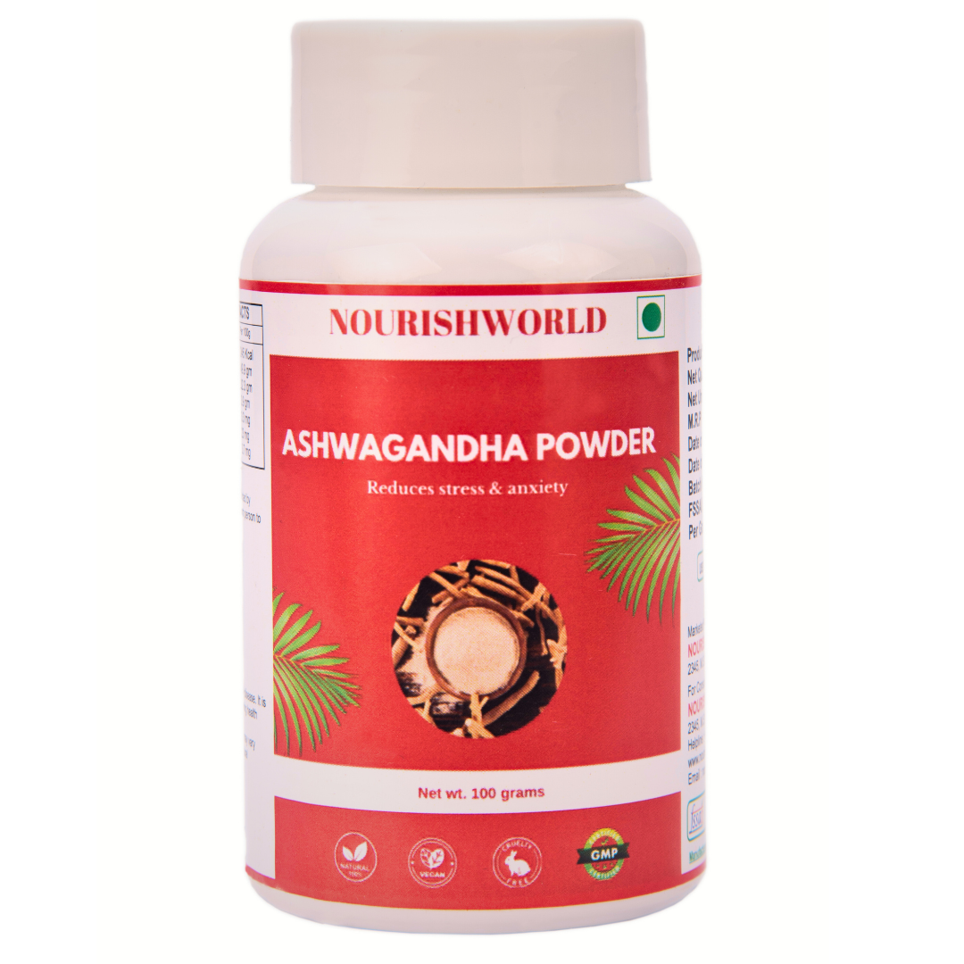 NOURISHWORLD Organic Ashwagandha Root Powder 100g Support for Stress Free Living Herbal Supplement Vitality and Strength