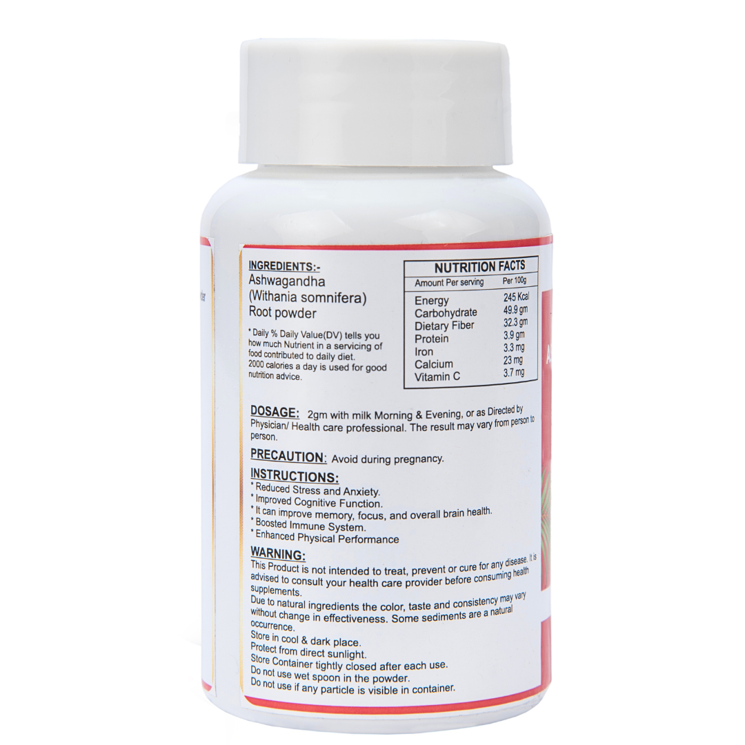NOURISHWORLD Organic Ashwagandha Root Powder 100g Support for Stress Free Living Herbal Supplement Vitality and Strength