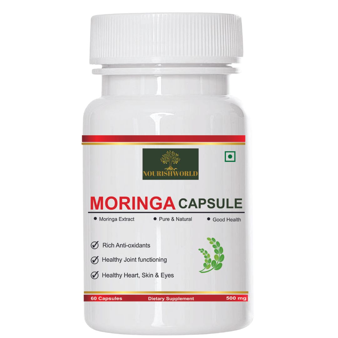 NOURISHWORLD | Moringa Leaf Powder Capsules Drumstick Tree Leaf Powder Capsules, Pure Shigru