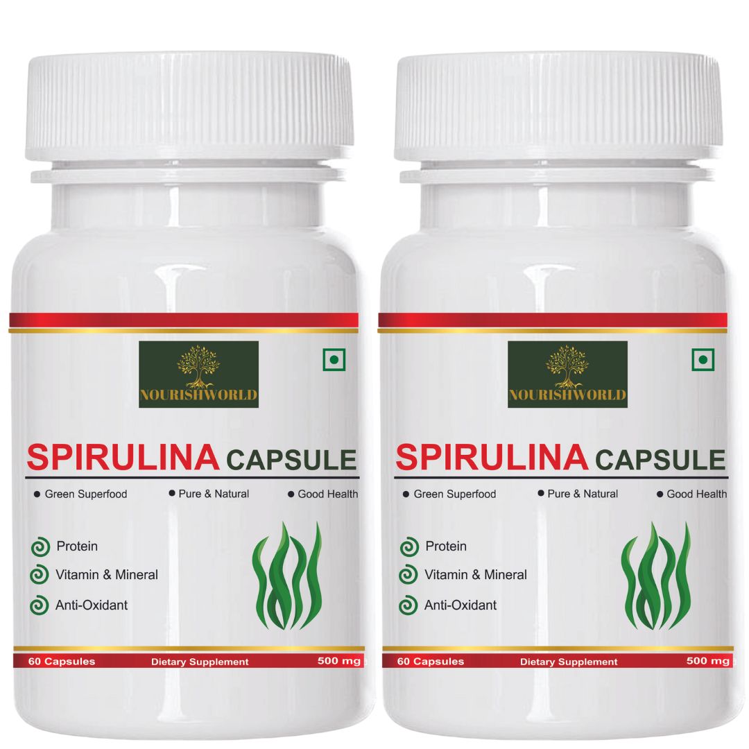 NOURISHWORLD | Spirulina Capsules – Nature’s Own Superfood and Nutritional Supplement,Spirulina for Full Body Support (Combo Pack)