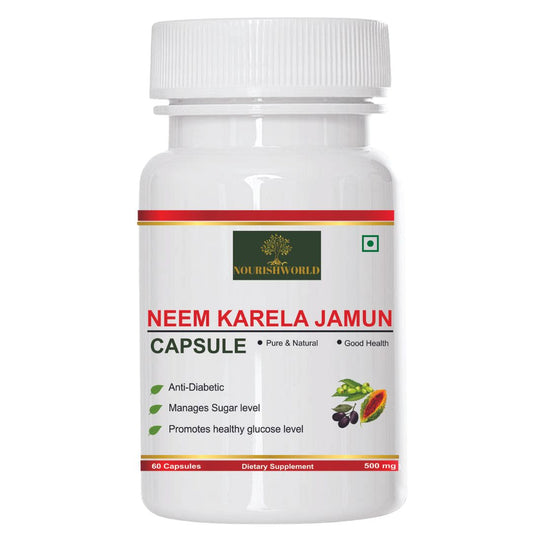 NOURISHWORLD | Diabetic care capsule with Karela, Jamun, Neem, and Methi extracts for Blood sugar control | Improve insulin sensitivity | Reduce bad cholesterol | Improve metabolism