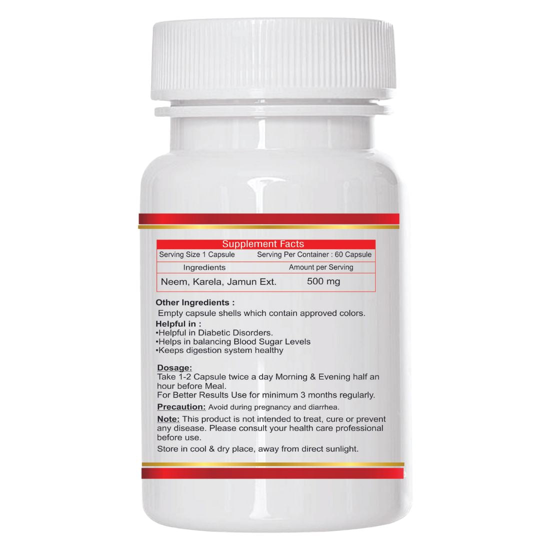 NOURISHWORLD | Diabetic care capsule with Karela, Jamun, Neem, and Methi extracts for Blood sugar control | Improve insulin sensitivity(Combo Pack)| Reduce bad cholesterol | Improve metabolism