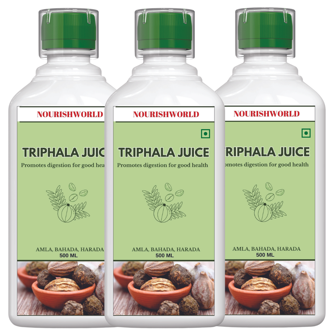 NOURISHWORLD | Triphala Juice 500ml | 100% Ayurvedic | Relieves Constipation & Improves Digestion | No Added Sugar (Pack of 3)