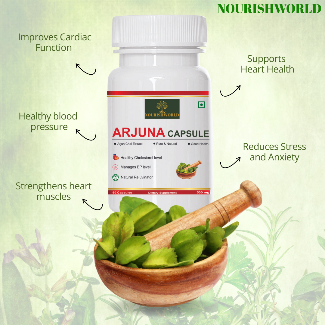Arjuna Capsules 500mg Capsules | Arjun chal extract | Natural | Supports Heart Health | Manages Cholesterol Level
