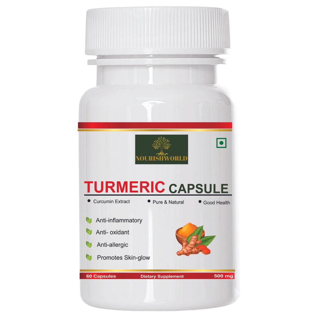 NOURISHWORLD | Turmeric Capsules (Haldi with Black Pepper) | Curcumin Supplement 500 mg | 60 Capsules