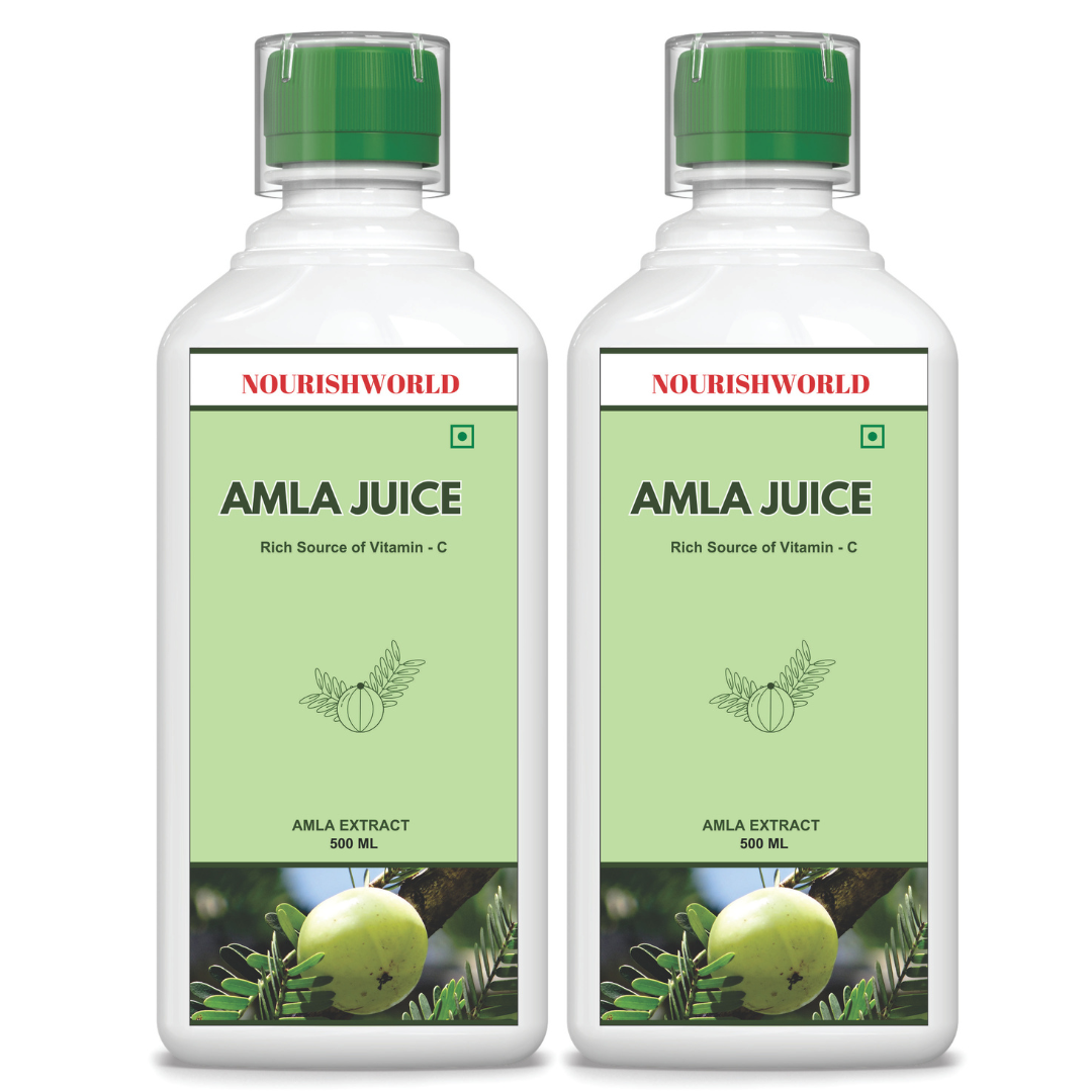 NOURISHWORLD | Amla Juice 500ml | Suitable for healthy Hair & Skin | Detox juice for weight loss | Natural Source of Vitamin C | Organic & Natural Juice Made With Cold Pressed Amla (Pack of 2)