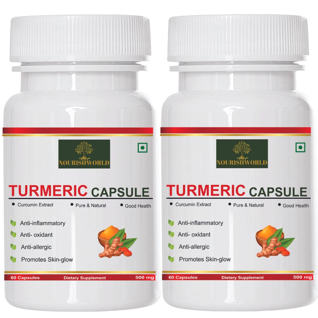 NOURISHWORLD | Turmeric Capsules (Haldi with Black Pepper) | Curcumin Supplement 500 mg | 60 Capsules (Combo Pack) (Pack of 2)