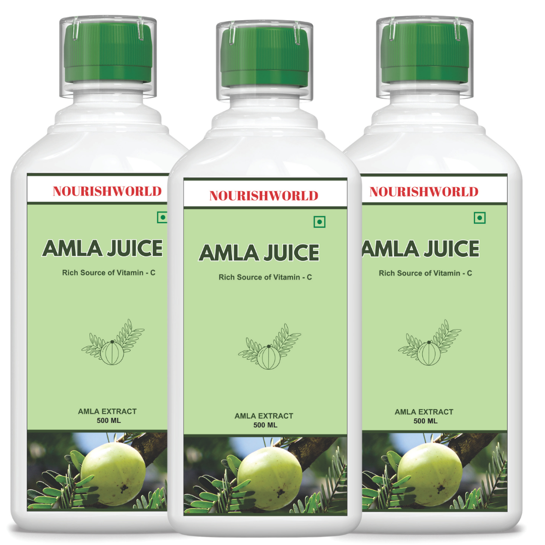 NOURISHWORLD | Amla Juice 500ml | Suitable for healthy Hair & Skin | Detox juice for weight loss | Natural Source of Vitamin C | Organic & Natural Juice Made With Cold Pressed Amla (Pack of 3)