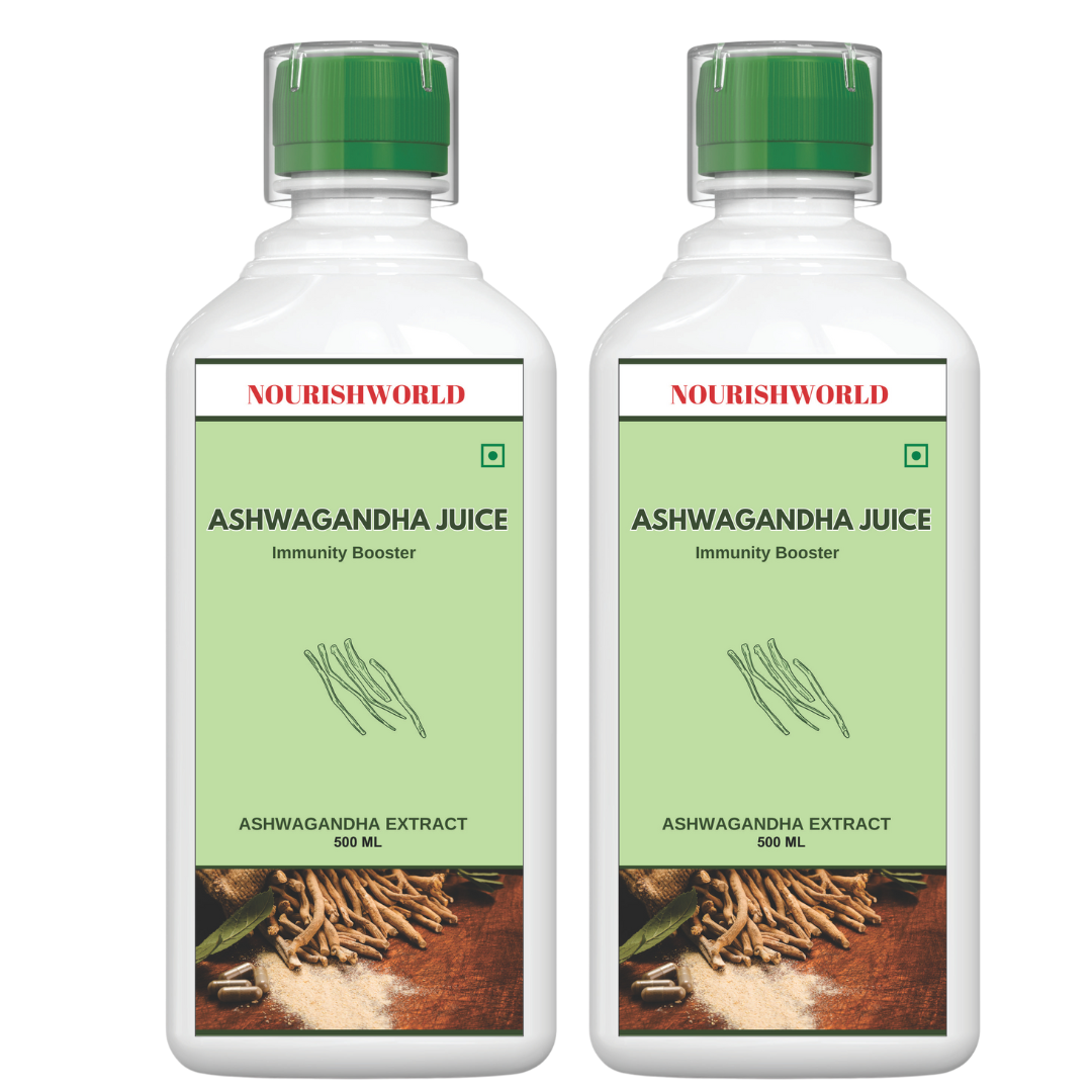 NOURISHWORLD | Ayurvedic Ashwagandha Juice 500ml to Reduce Stress & Anxiety Naturally | Boosts Energy Levels | Sugar Free (Pack of 2)