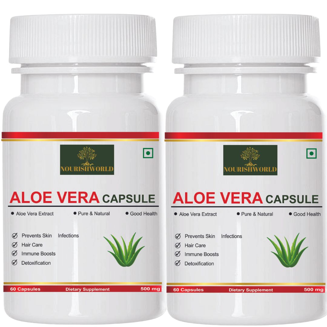 NOURISHWORLD | Aloe Vera Multipurpose Capsules for Skin and Hair Care, Boosts Immunity & Aids Digestion (Combo Pack)