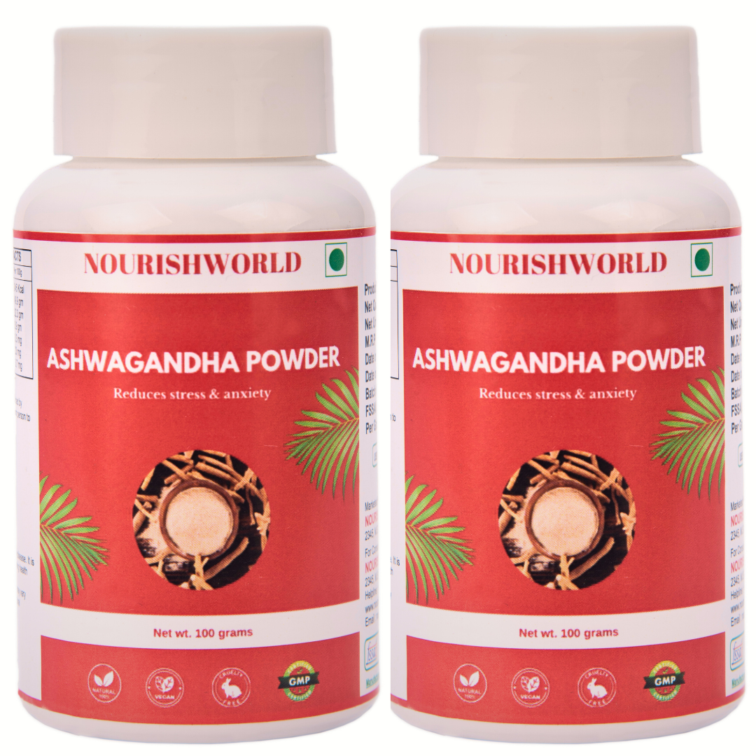 NOURISHWORLD Organic Ashwagandha Root Powder 100g Support for Stress Free Living Herbal Supplement Vitality and Strength (pack of 2)
