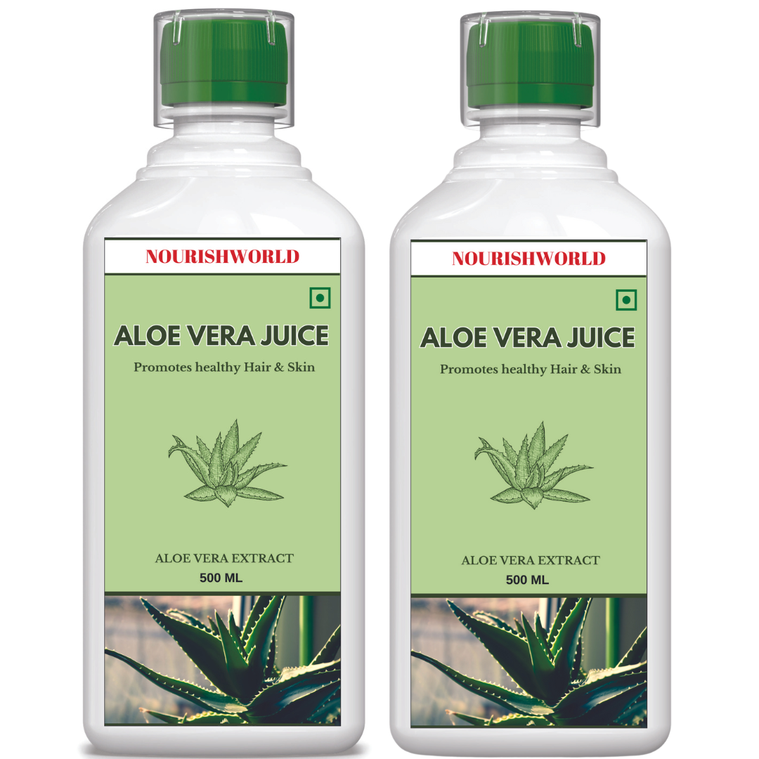 NOURISHWORLD | Aloe Vera Juice Rejuvenates Skin and Hair | Natural Juice for Skin Care | No Added Sugar (Pack of 2)