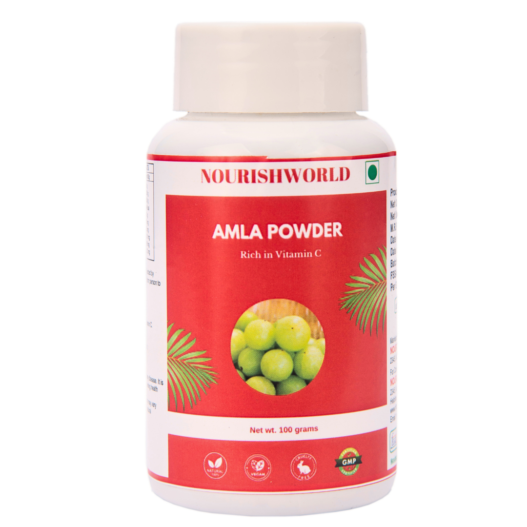 NOURISHWORLD | Pure Amla Powder For Hair Growth (100 grams) | Ideal for Hair, Eating, Drinking & Skin