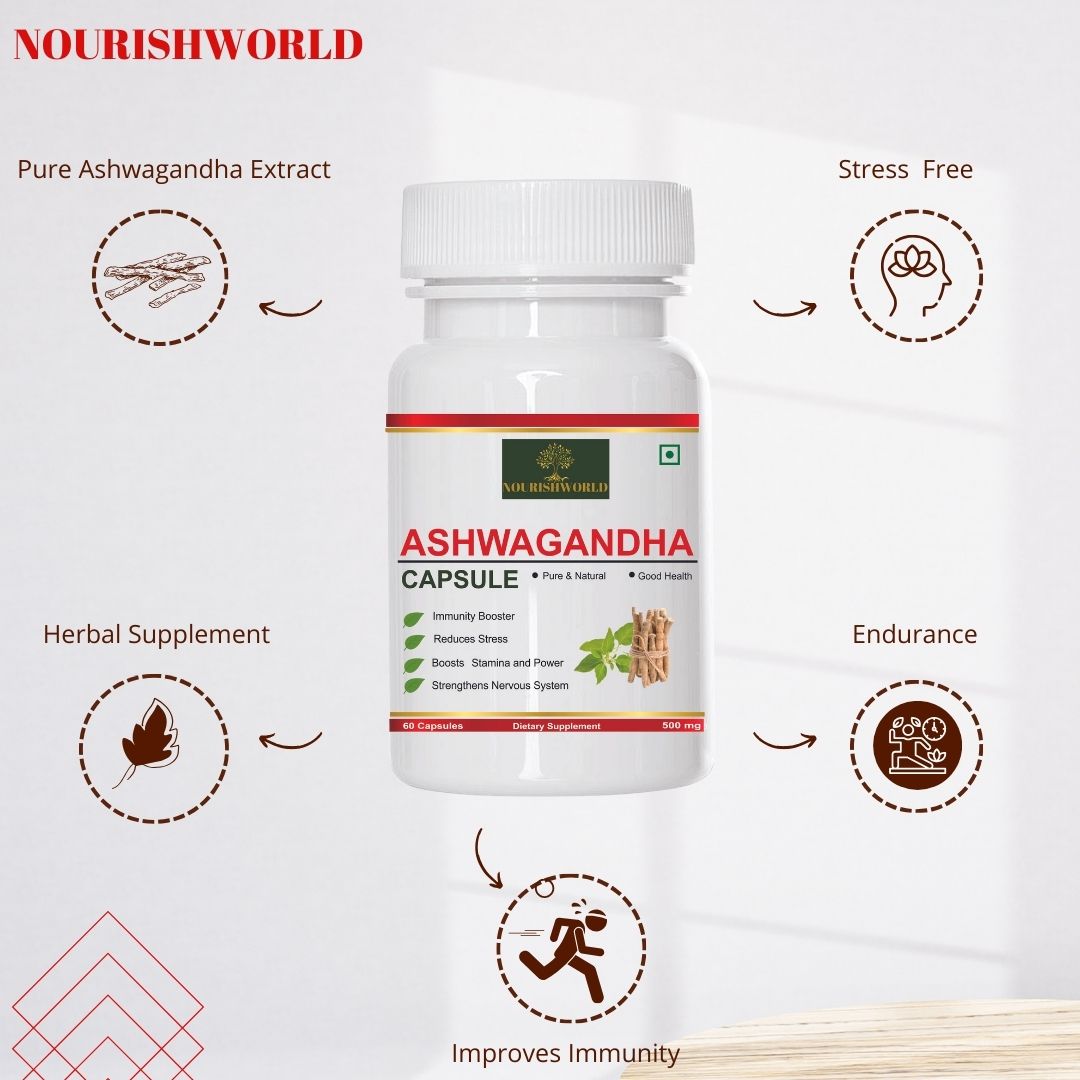 NOURISHWORLD | Ashwagandha 500Mg | Boost Energy, Strength, Stamina | Helps Anxiety & Stress Relief For Men & Women
