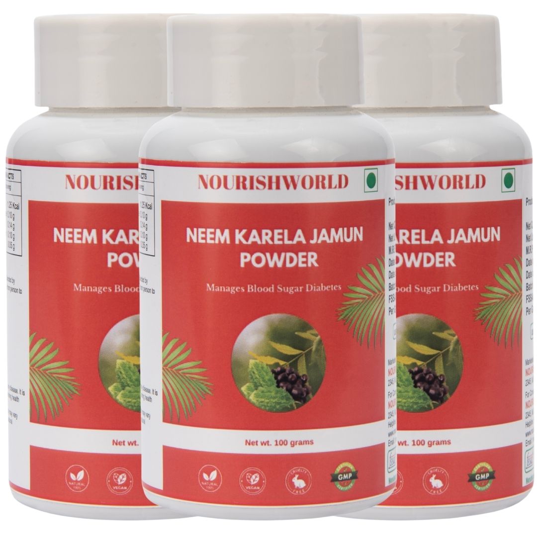 NOURISHWORLD | Herbals Neem Karela Jamun Powder 100gm | Maintaining Blood Sugar Levels | 100% Natural - No Added Sugar (Pack of 3)