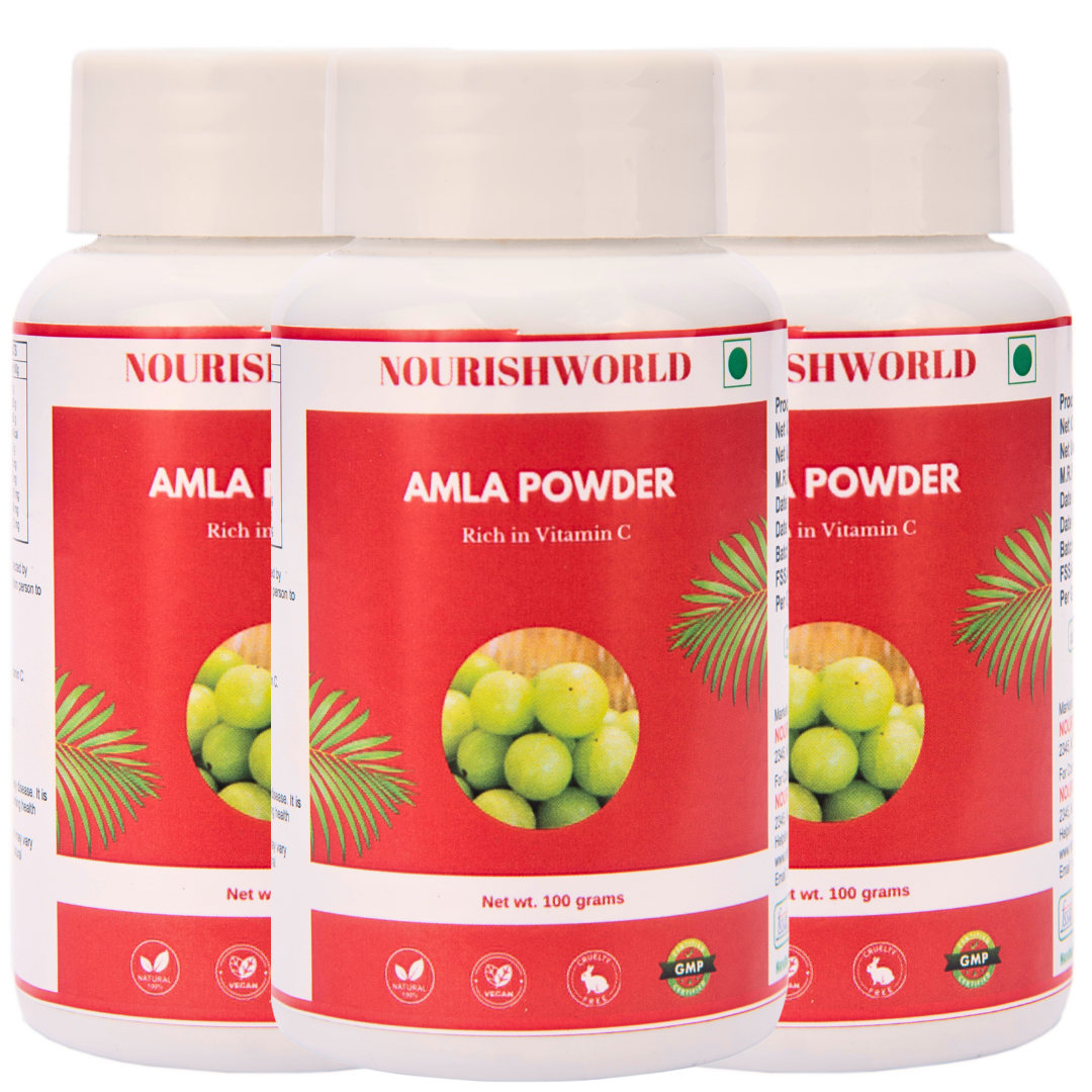 NOURISHWORLD | Pure Amla Powder For Hair Growth (100 grams) | Ideal for Hair, Eating, Drinking & Skin (pack of 3)