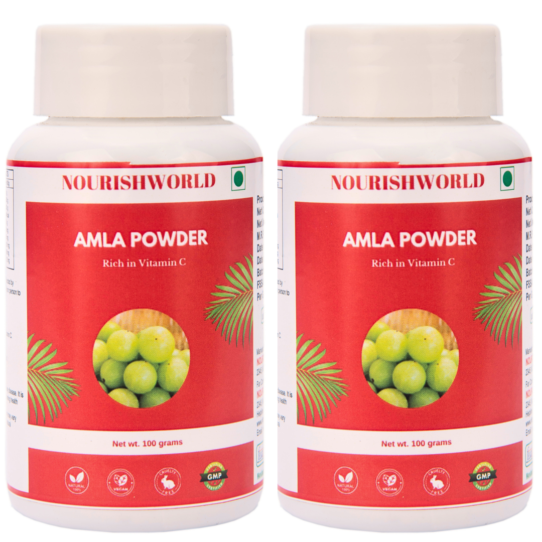 NOURISHWORLD | Pure Amla Powder For Hair Growth (100 grams) | Ideal for Hair, Eating, Drinking & Skin (Pack of 2)