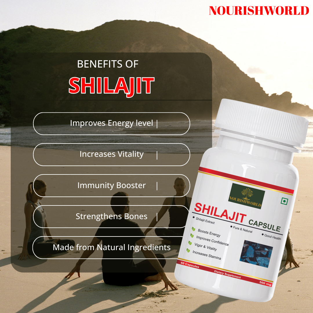 NOURISHWORLD | Shilajit Ayurvedic Capsules | Pure Shilajit With Antifatigue , Anti Inflammatory Benefits | For Vigour & Strength | Immunity Booster