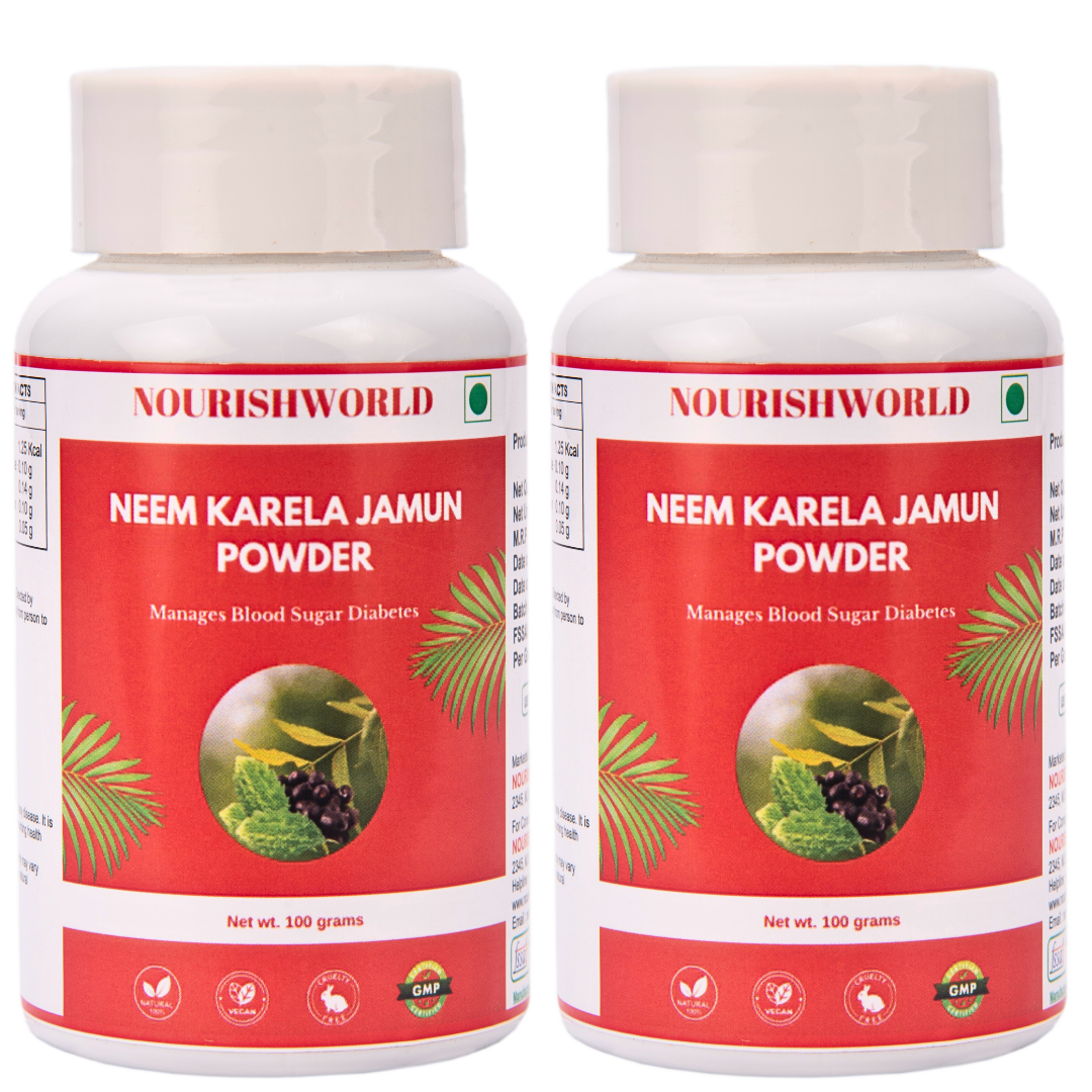 NOURISHWORLD | Herbals Neem Karela Jamun Powder 100gm | Maintaining Blood Sugar Levels | 100% Natural - No Added Sugar (Pack of 2)