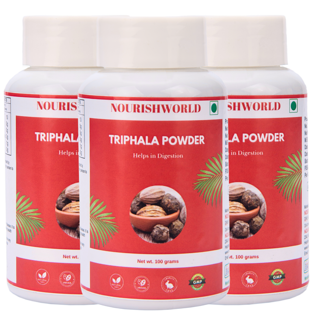 NOURISHWORLD | Triphala Churna 100gm | Helps Relieve Constipation | Quick Acidity & Gas Relief (pack of 3)