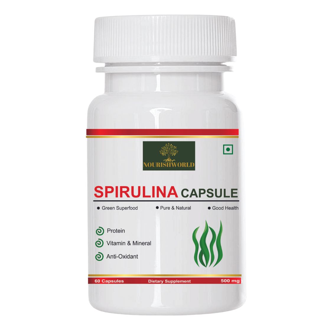 NOURISHWORLD | Spirulina Capsules 500mg for Men and Women | Green Superfood for weight management | healthy Heart | Immunity Booster Supplement