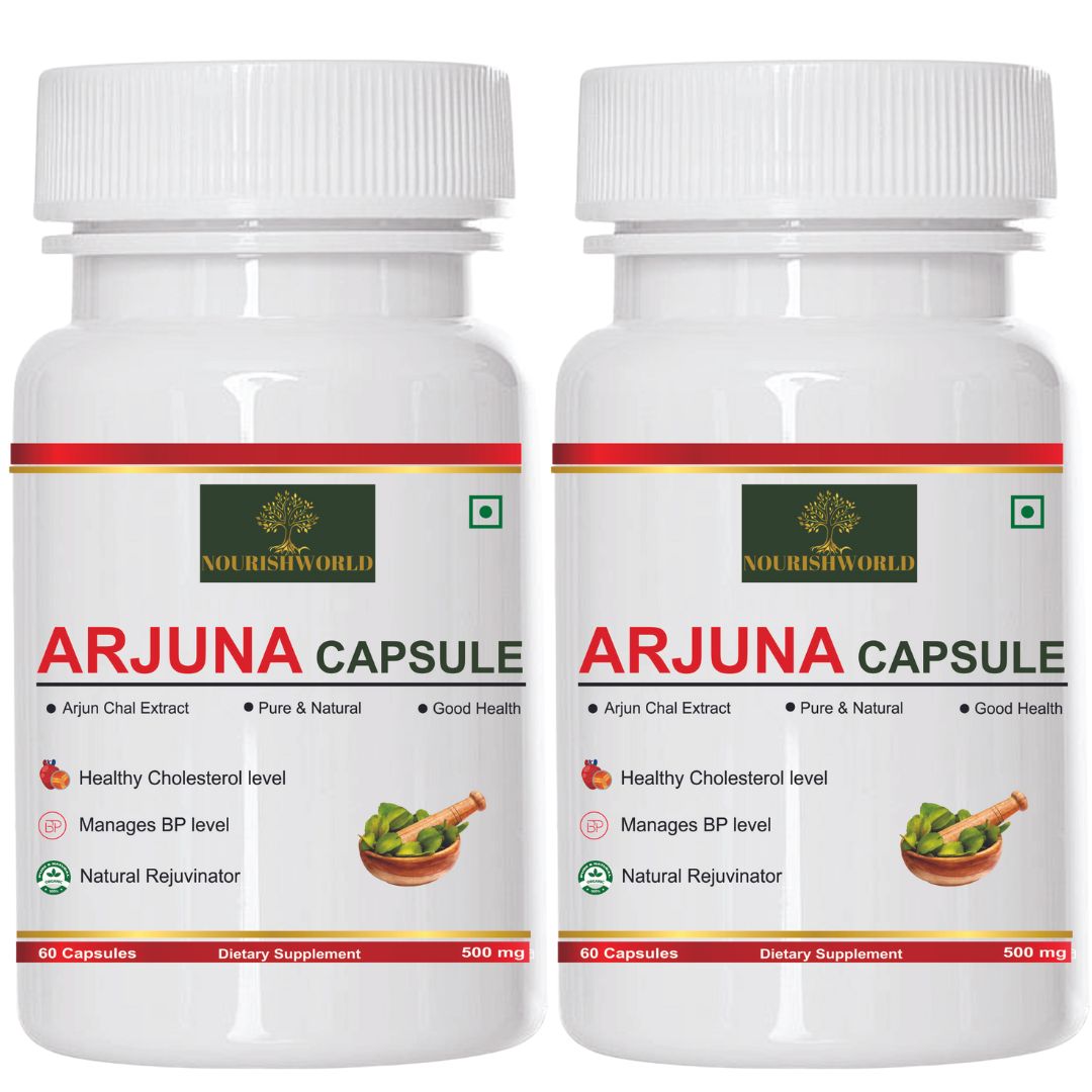 NOURISHWORLD INC | Arjuna Capsules 500mg Capsules | Arjun chal extract | Natural | Supports Heart Health | Manages Cholesterol Level (Combo Pack) (Pack of 2)