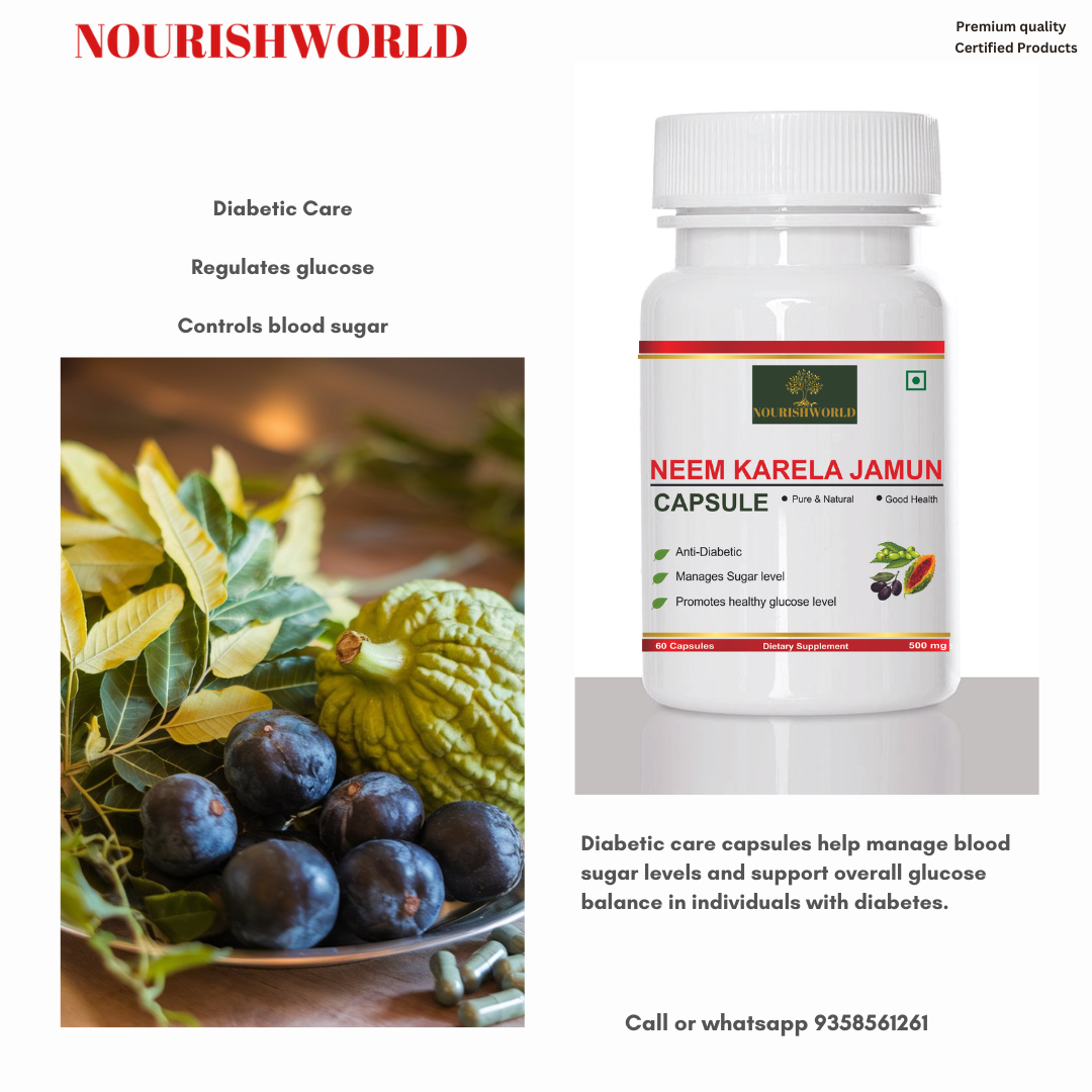 NOURISHWORLD | Diabetic care capsule with Karela, Jamun, Neem, and Methi extracts for Blood sugar control | Improve insulin sensitivity | Reduce bad cholesterol | Improve metabolism