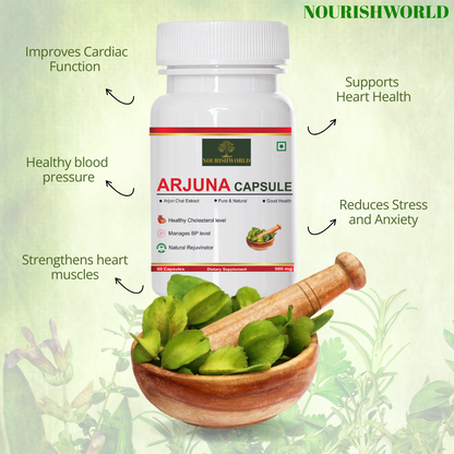 Arjuna Capsules 500mg Capsules | Arjun chal extract | Natural | Supports Heart Health | Manages Cholesterol Level