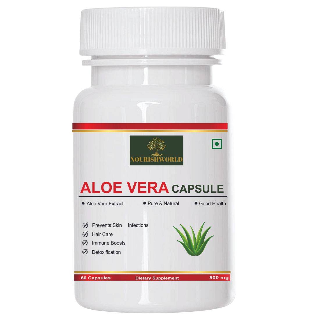 NOURISHWORLD | Aloe Vera Multipurpose Capsules for Skin and Hair Care, Boosts Immunity & Aids Digestion