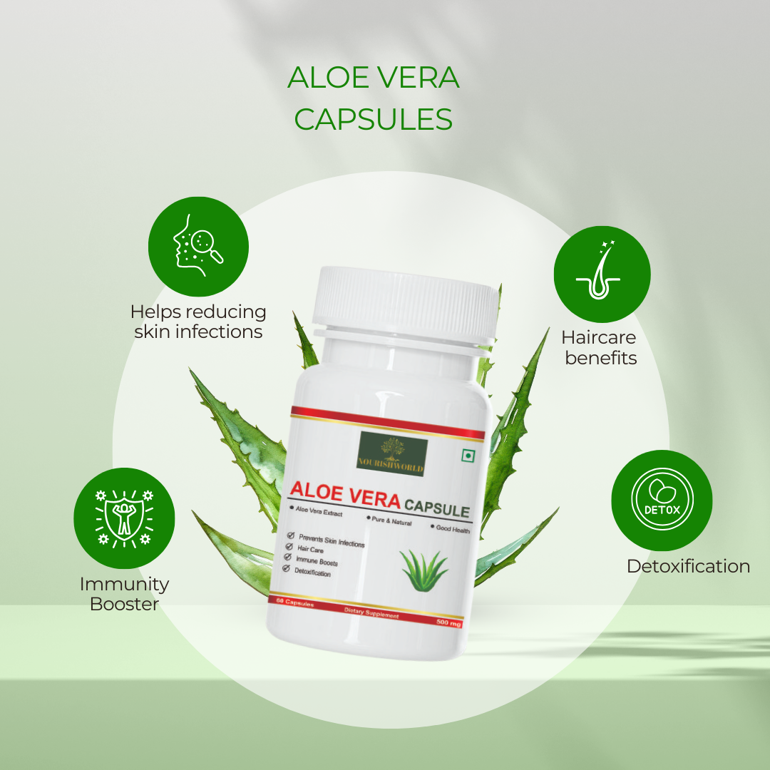 NOURISHWORLD | Aloe Vera Multipurpose Capsules for Skin and Hair Care, Boosts Immunity & Aids Digestion