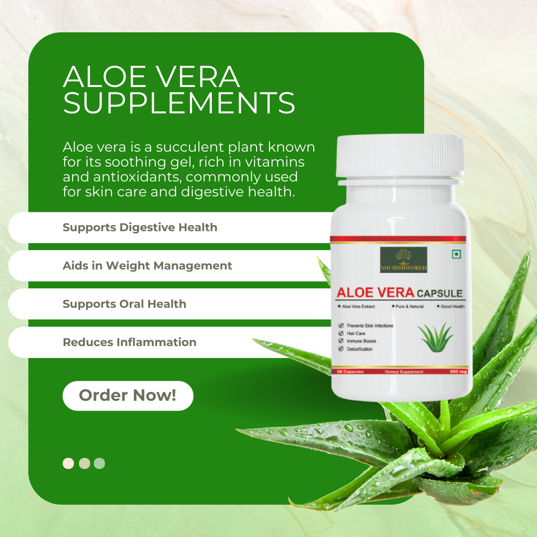NOURISHWORLD | Aloe Vera Multipurpose Capsules for Skin and Hair Care, Boosts Immunity & Aids Digestion